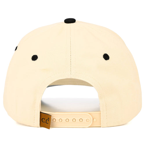 Beige and black hat that on a white background