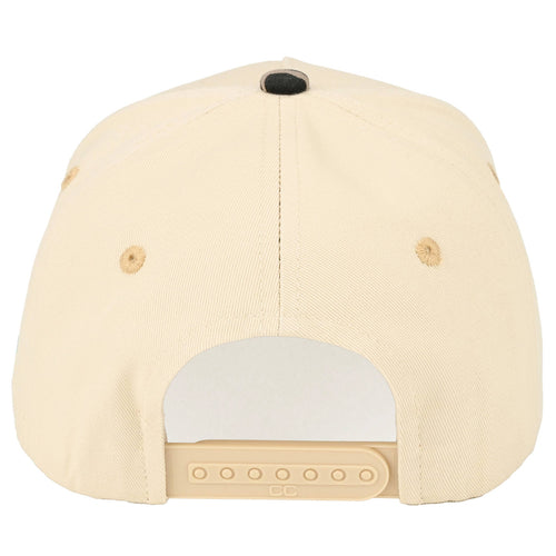 Beige cap with a white interior and beige brim on a white background