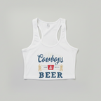 White tank top with 'Cowboys & Beer' text on a white surface