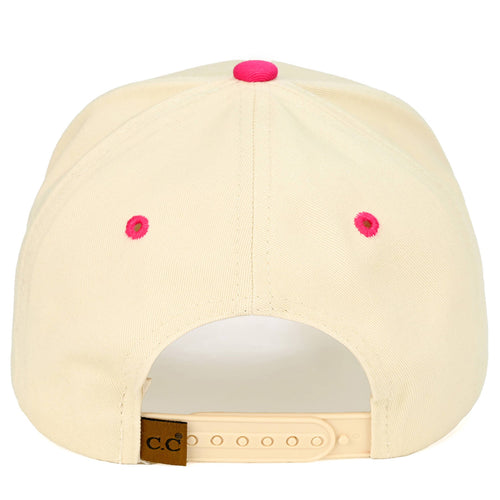 Beige cap with pink accents on a white background