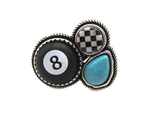 Three circular stones with different patterns and colors on a white background