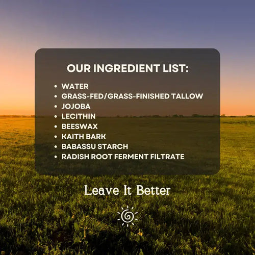 Ingredient list with a farm sunset background