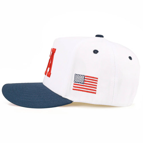 Cap with American flag design on a white background