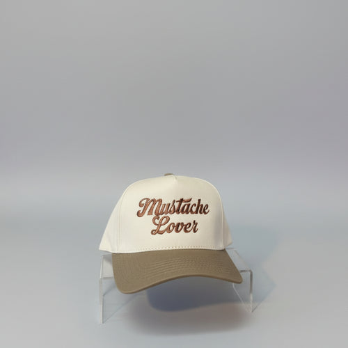 Cap with 'Mustache Lover' text with a grey background