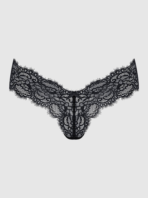 Black lace lingerie on a light gray background