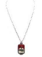 Necklace with a pendant featuring a cowboy design on a white background