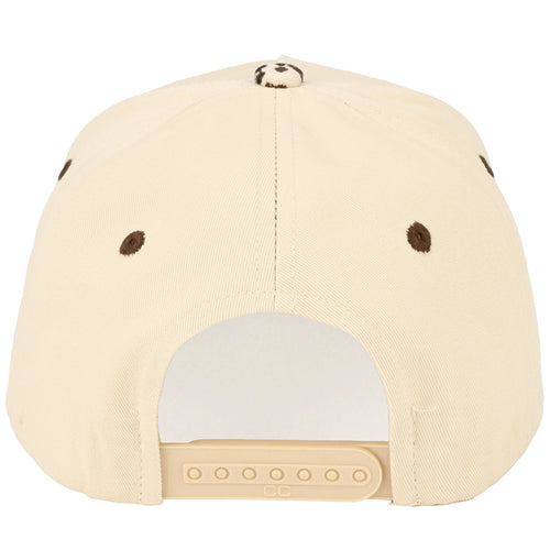 Beige cap with small black patterns on a white background
