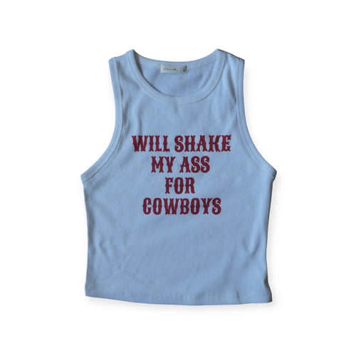 Light blue tank top with red text on a white background