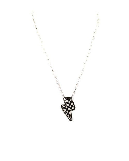 Necklace with a black pendant on a white background