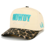 Beige cap with leopard print brim and 'Howdy Honey' text on a white background