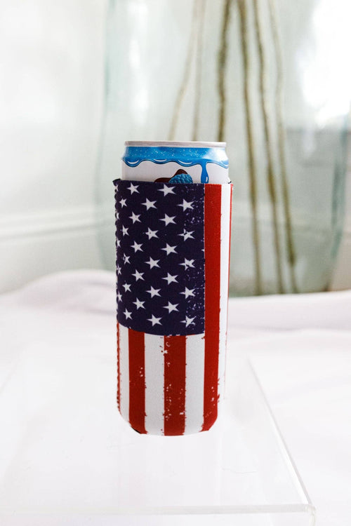 Can with an American flag design on a white surface
