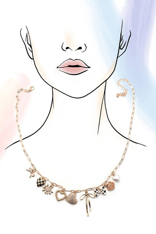 Necklace with charms on a minimalistic face illustration