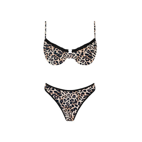 Leopard print bikini set on a white background