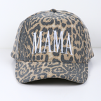 Leopard print cap with 'MAMA' text on a white background