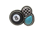 Three circular stones with different patterns and colors on a white background
