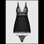 Black lace lingerie set on a white background