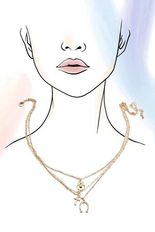 Gold necklace with a pendant on a minimalistic face illustration