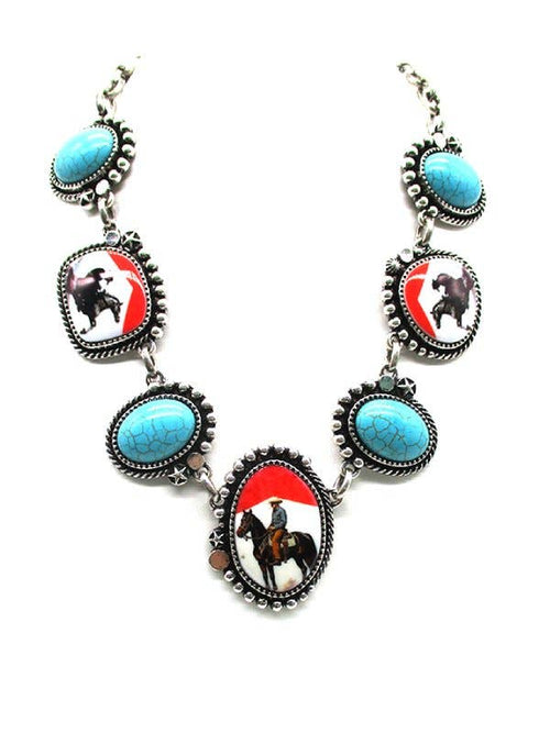 Necklace with horse and rider design on a white background