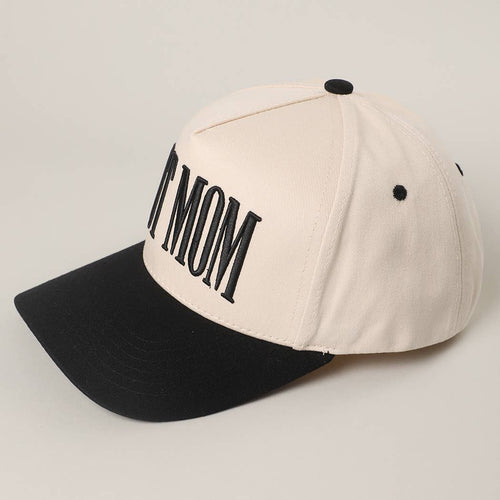 Cap with 'hot MOM' text on a light gray background