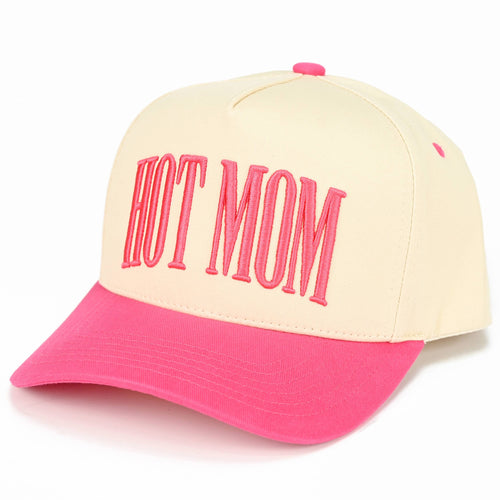 Cap with 'HOT MOM' text on a white background