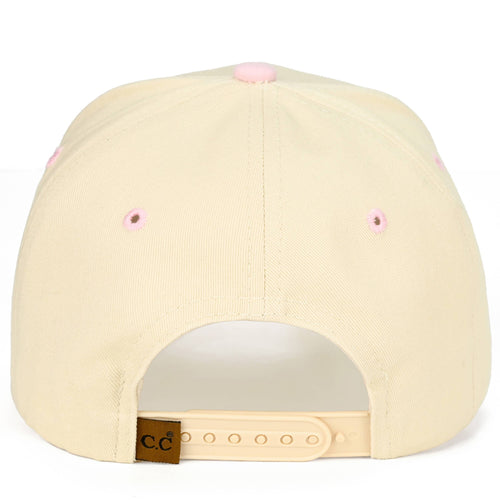 Beige cap with pink accents on a white background