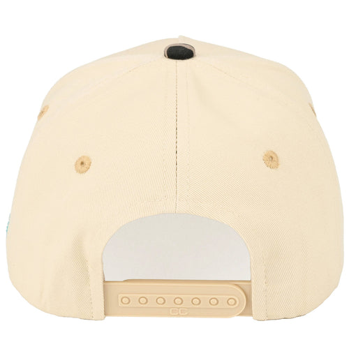 Beige cap with a white adjustable strap on a white background
