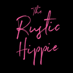 Pink 'The Rustic Hippie' text on a black background