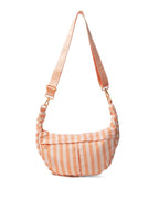 Striped shoulder bag with a pink strap on a white background