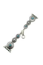 Silver bracelet with turquoise stones on a white background