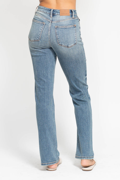 Light blue jeans on a white background