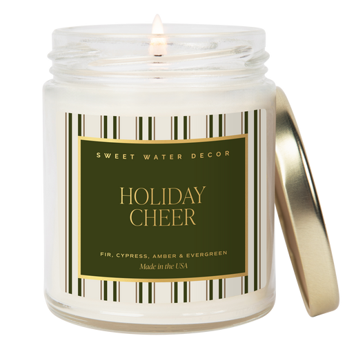 Candle in a jar with 'Sweet Water Decor' label on a white background