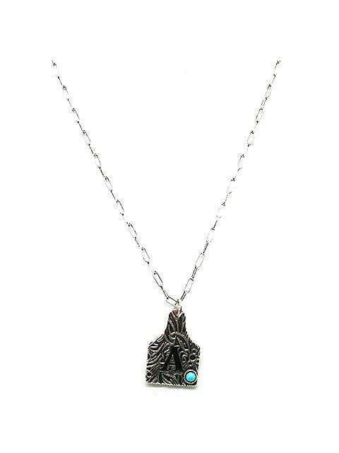 Cattle tag necklace with A on it 