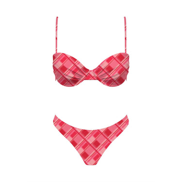 Red plaid bikini set on a white background