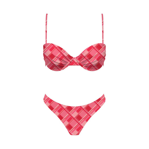 Red plaid bikini set on a white background